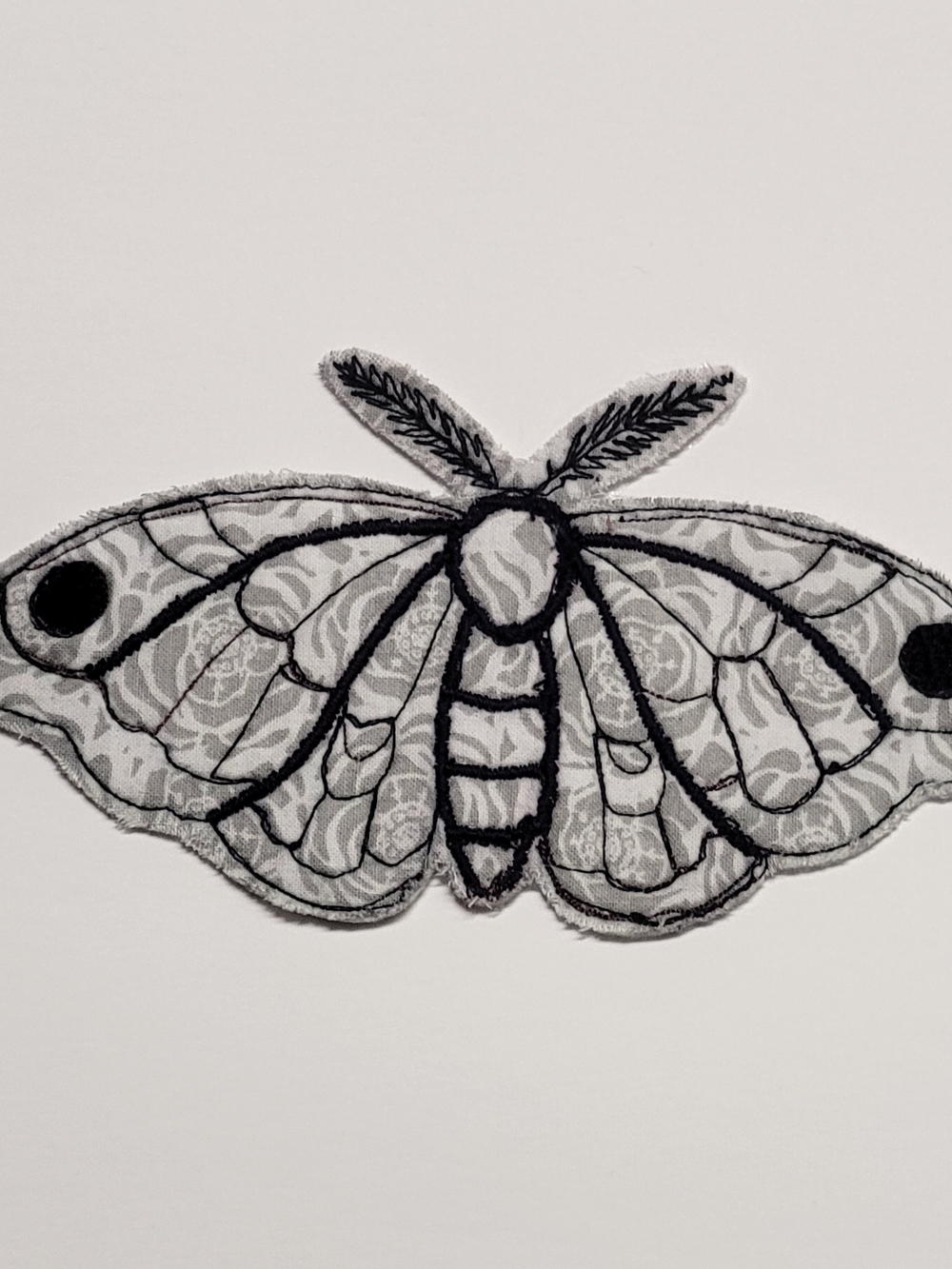 Handmade Moth Patch Free Motion Embroidery Iron On Applique Scrap Fabric Gothic